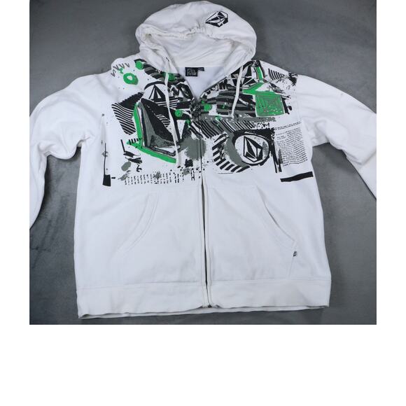 Volcom Full Zip Graphic Allover Print Skate Streetwear Hoodie Mens White 2XL - Picture 1 of 15
